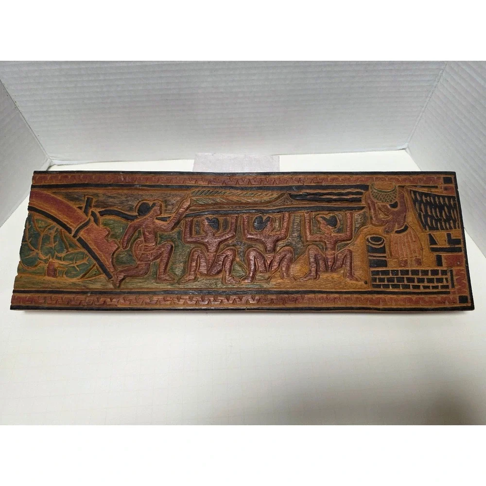 Vintage Storyboard hand-carved wooden wall panel folk art figures
